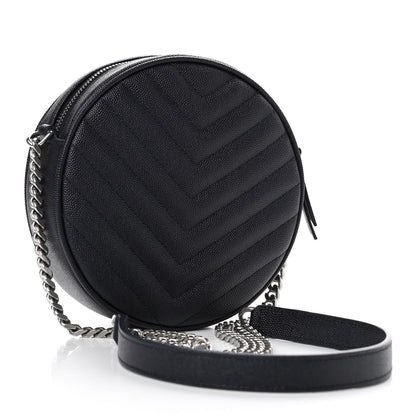 Saint Laurent Grain De Poudre Matelasse Chevron Quilted Round Vinyle Camera Bag Deep Marine 2 of 4