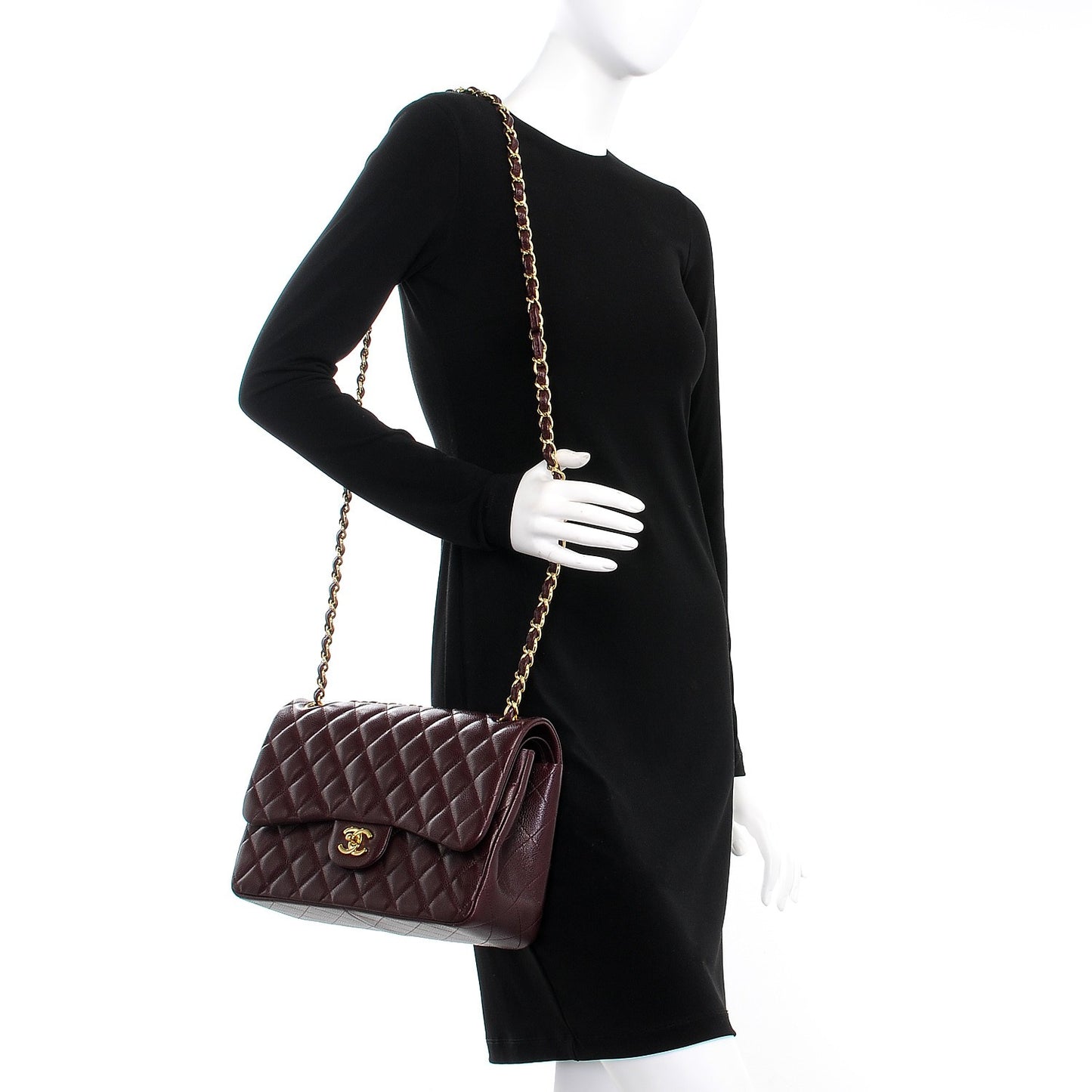 Caviar Quilted Jumbo Double Flap Burgundy