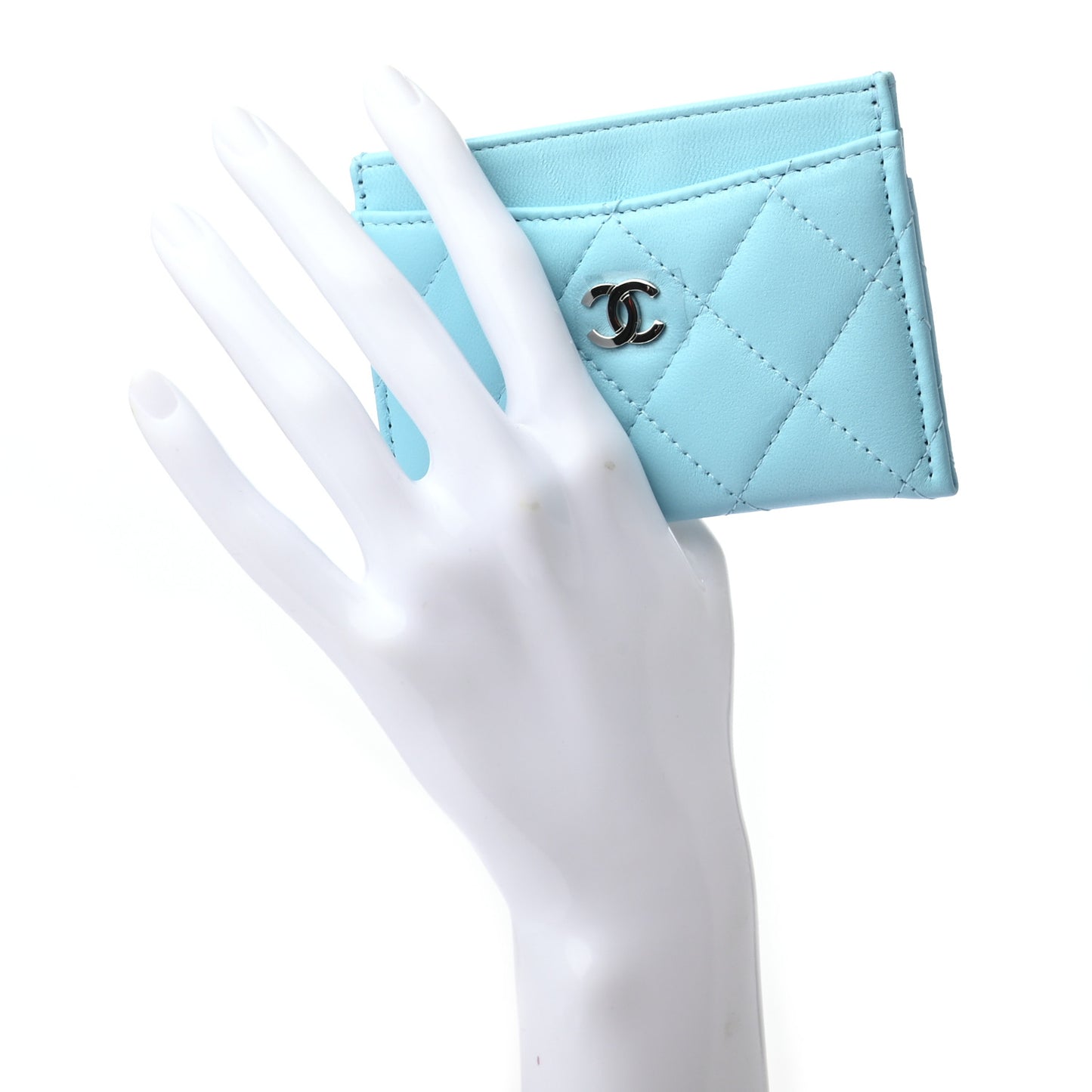 Lambskin Quilted Card Holder Neon Blue