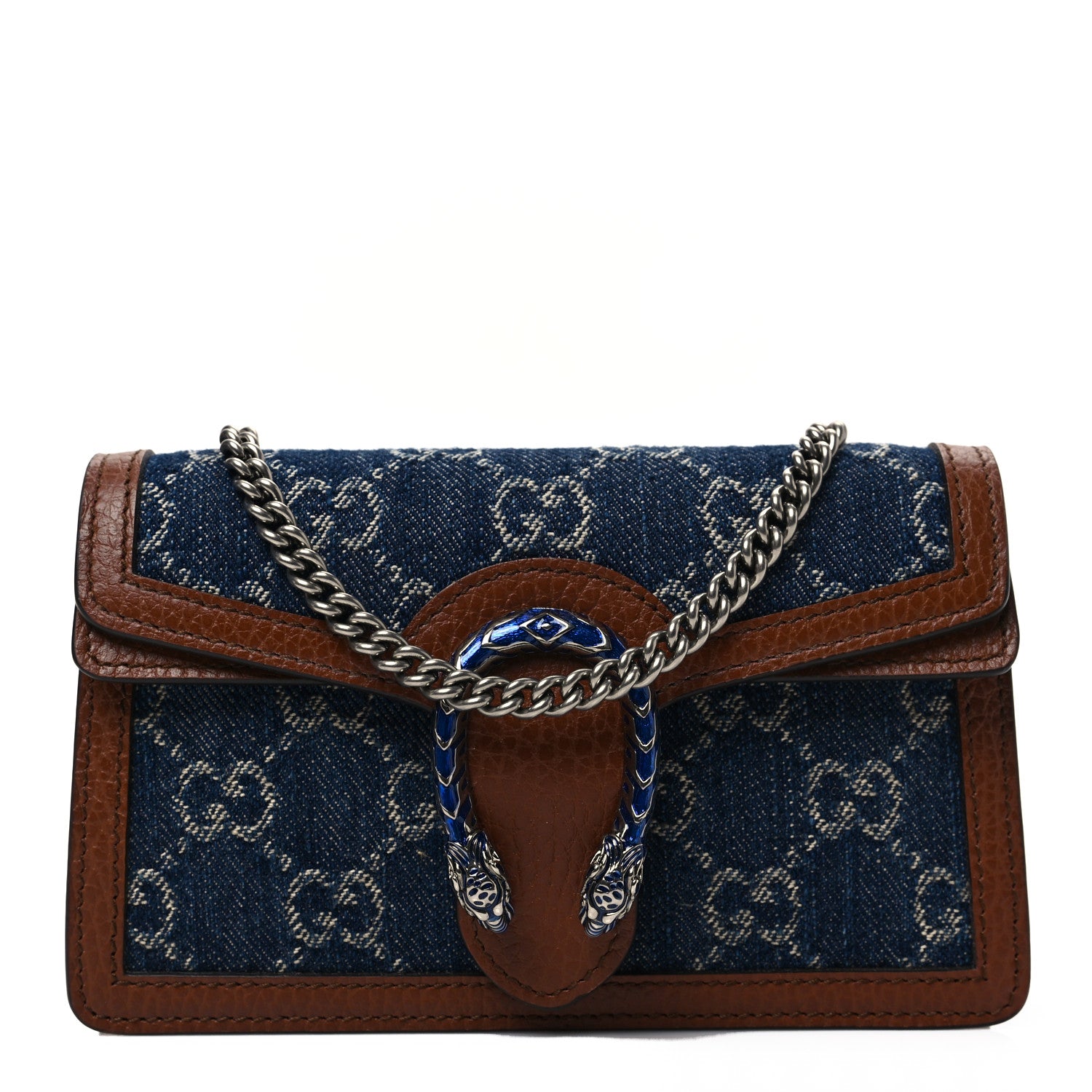 Gucci New Denim GG Monogram Dollar Calfskin Enamel Super Mini Dionysus Shoulder Bag Blue Tea Cuir Epilog Electric Blue 1 of 7