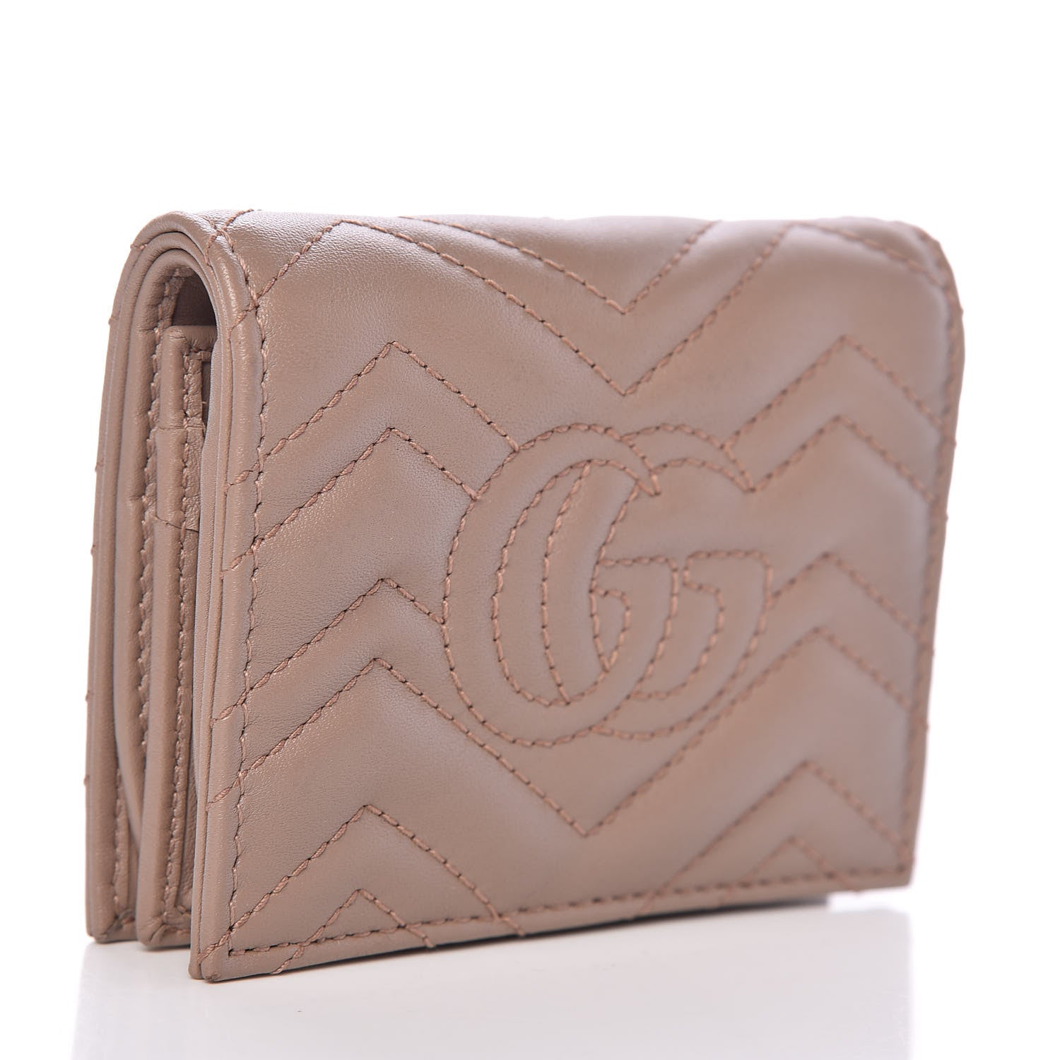 Gucci Calfskin Matelasse GG Marmont Card Case Wallet Porcelain Rose 3 of 7