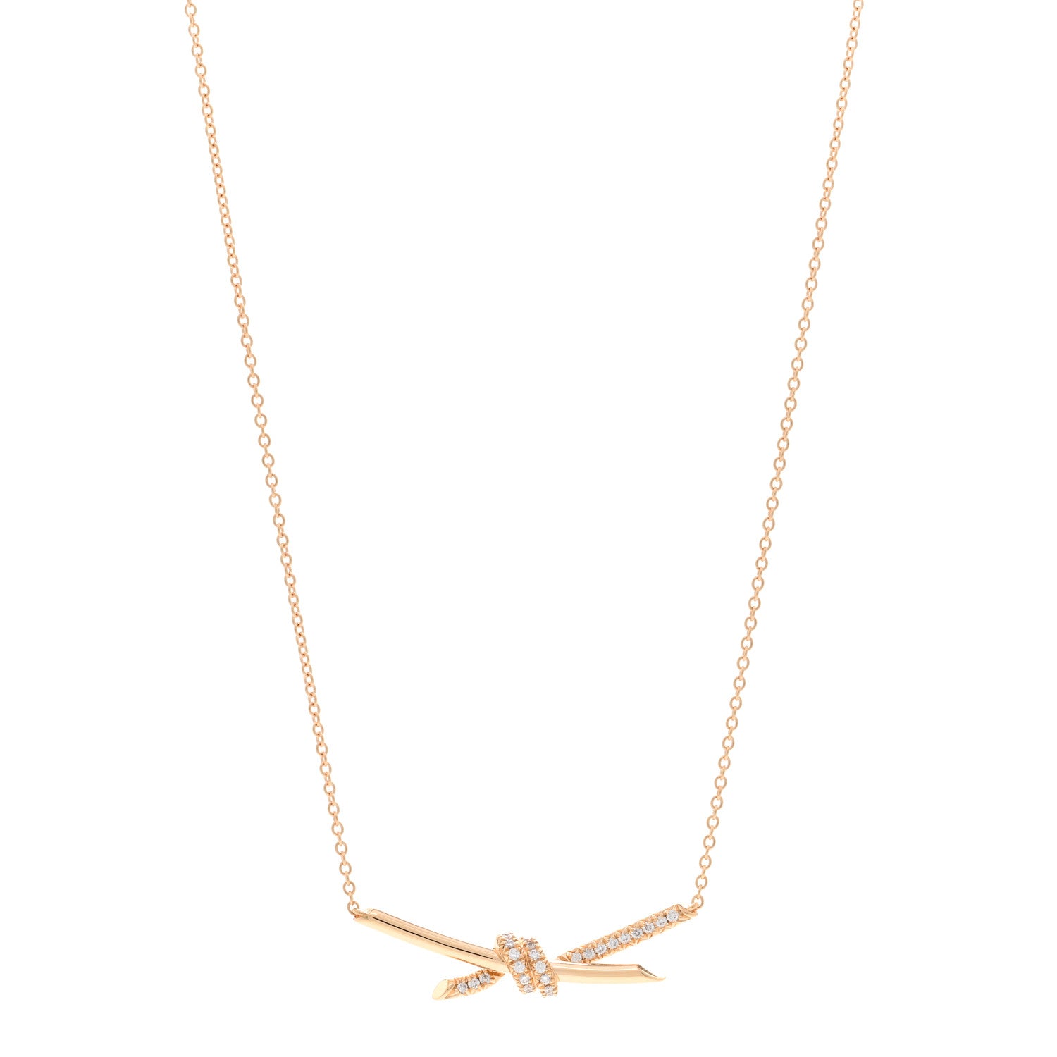 Tiffany 18K Rose Gold Diamond Knot Necklace 1 of 4
