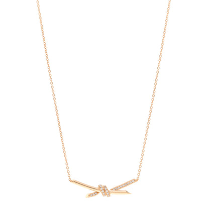 Tiffany 18K Rose Gold Diamond Knot Necklace 1 of 4