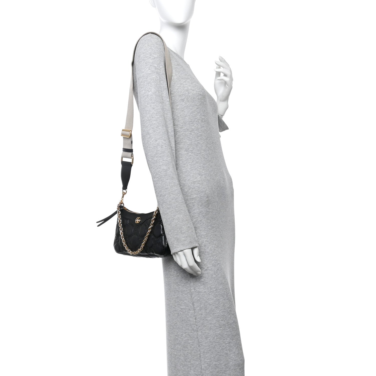 Gucci Calfskin GG Matelasse Chain Handbag Black Natural 2 of 13
