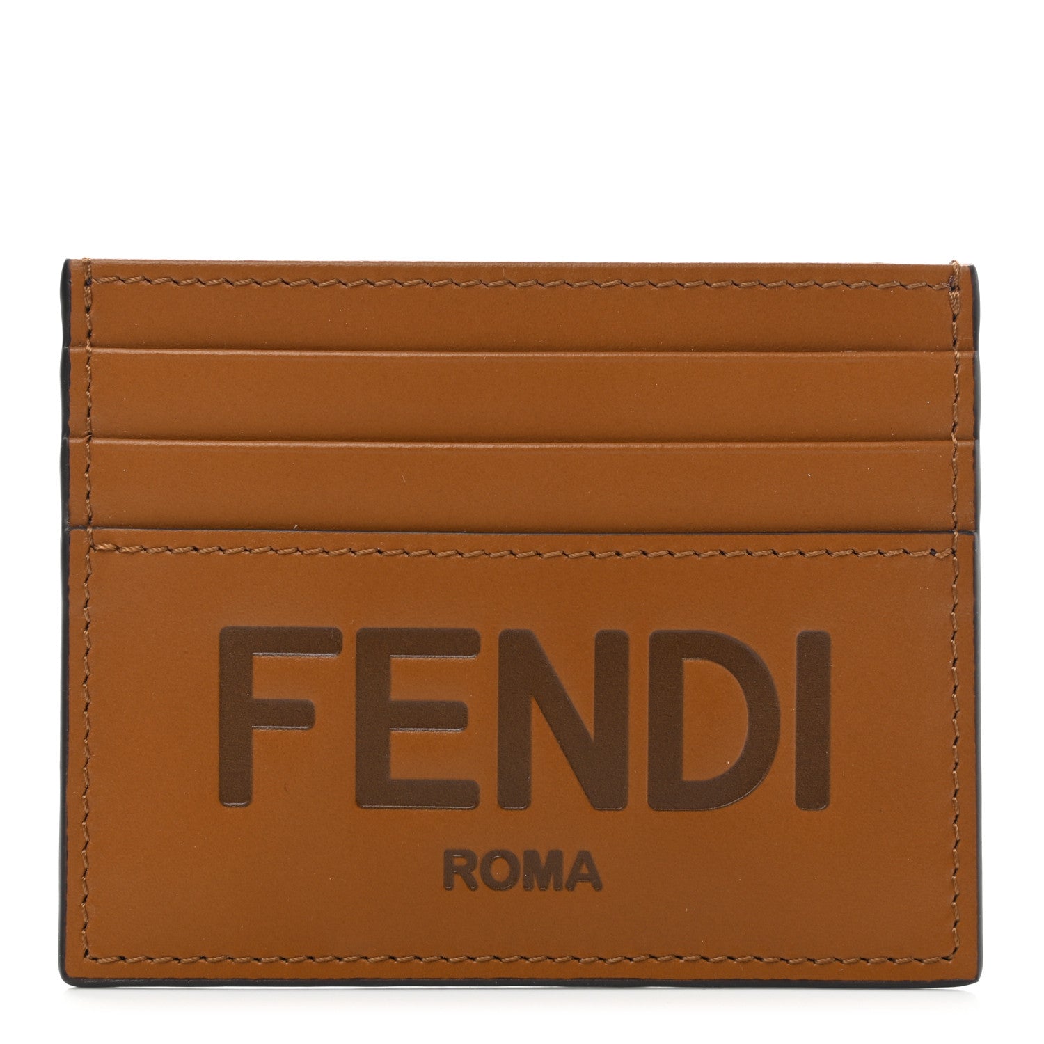 Fendi Vitello King Grace Light Logo Embossed Card Holder Cuoio Ebano 1 of 8
