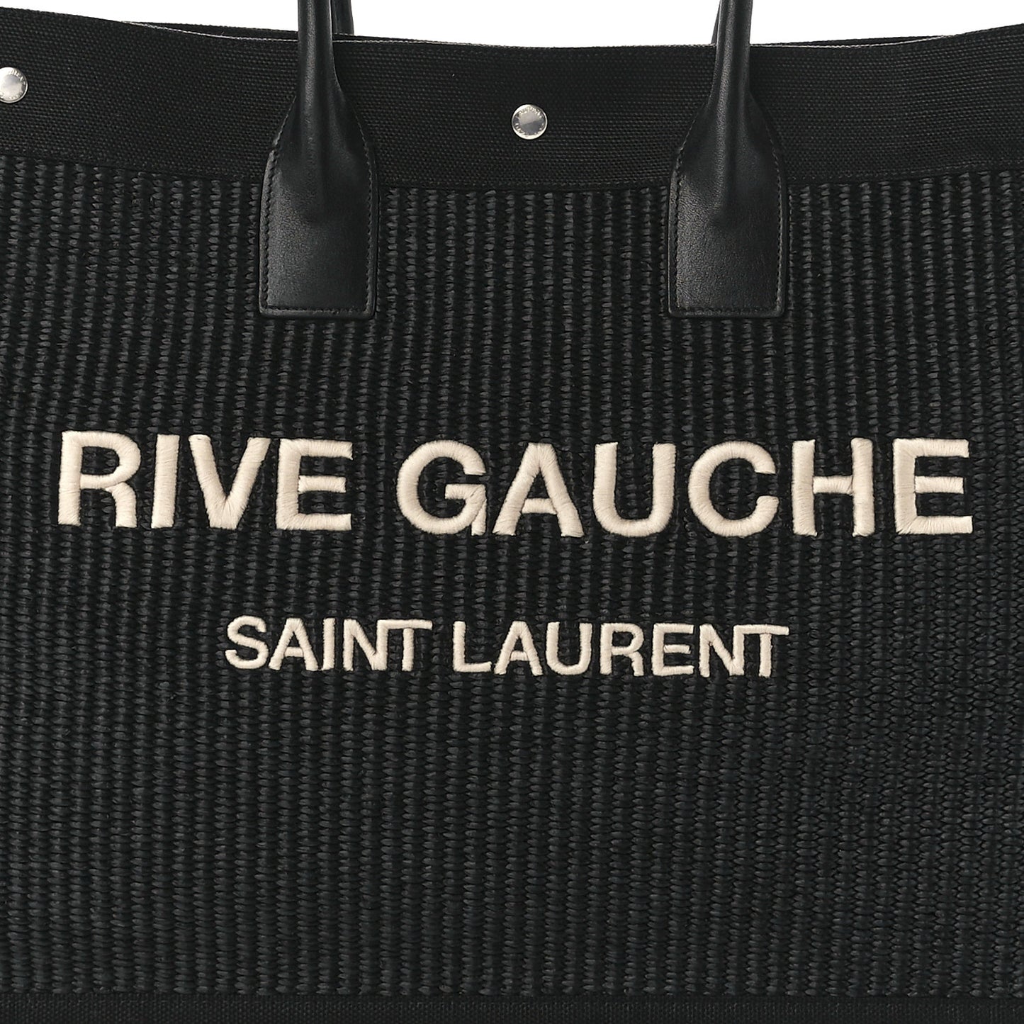 Raffia Linen Calfskin Rive Gauche Tote Black
