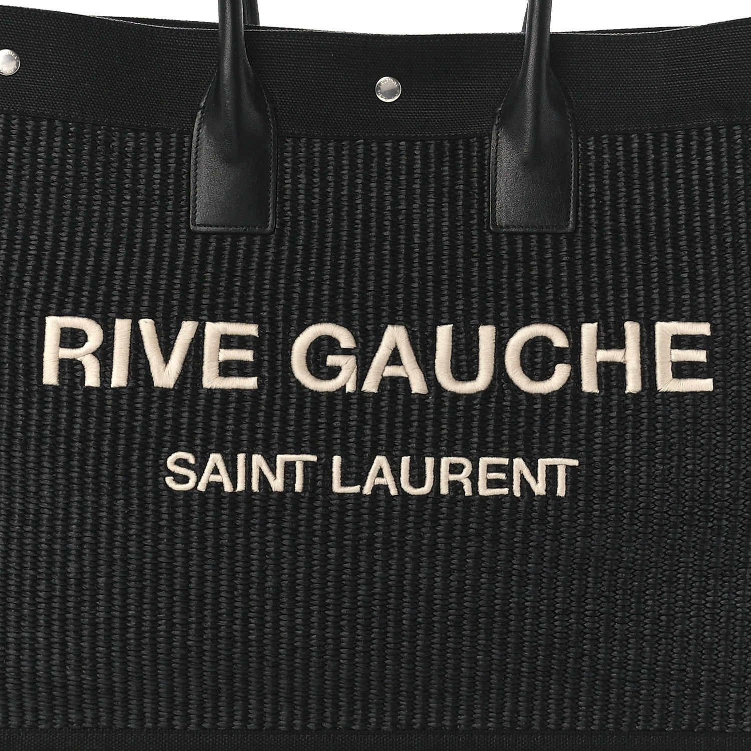 Saint Laurent Raffia Linen Calfskin Rive Gauche Tote Black 8 of 11
