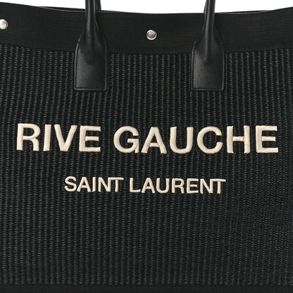 Saint Laurent Raffia Linen Calfskin Rive Gauche Tote Black 8 of 11