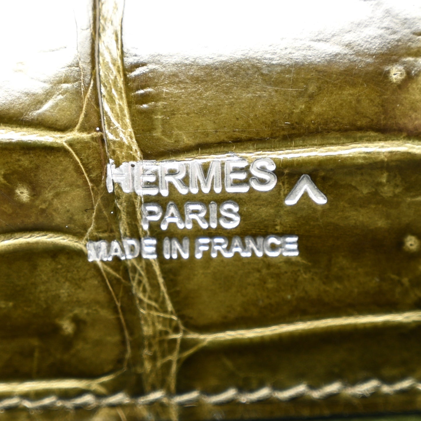 Shiny Porosus Crocodile Kelly Cut Pochette Vert Veronese