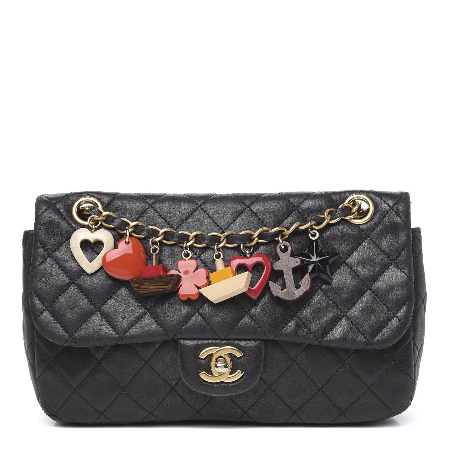 Lambskin Quilted Medium Cruise Charm Single Flap Black