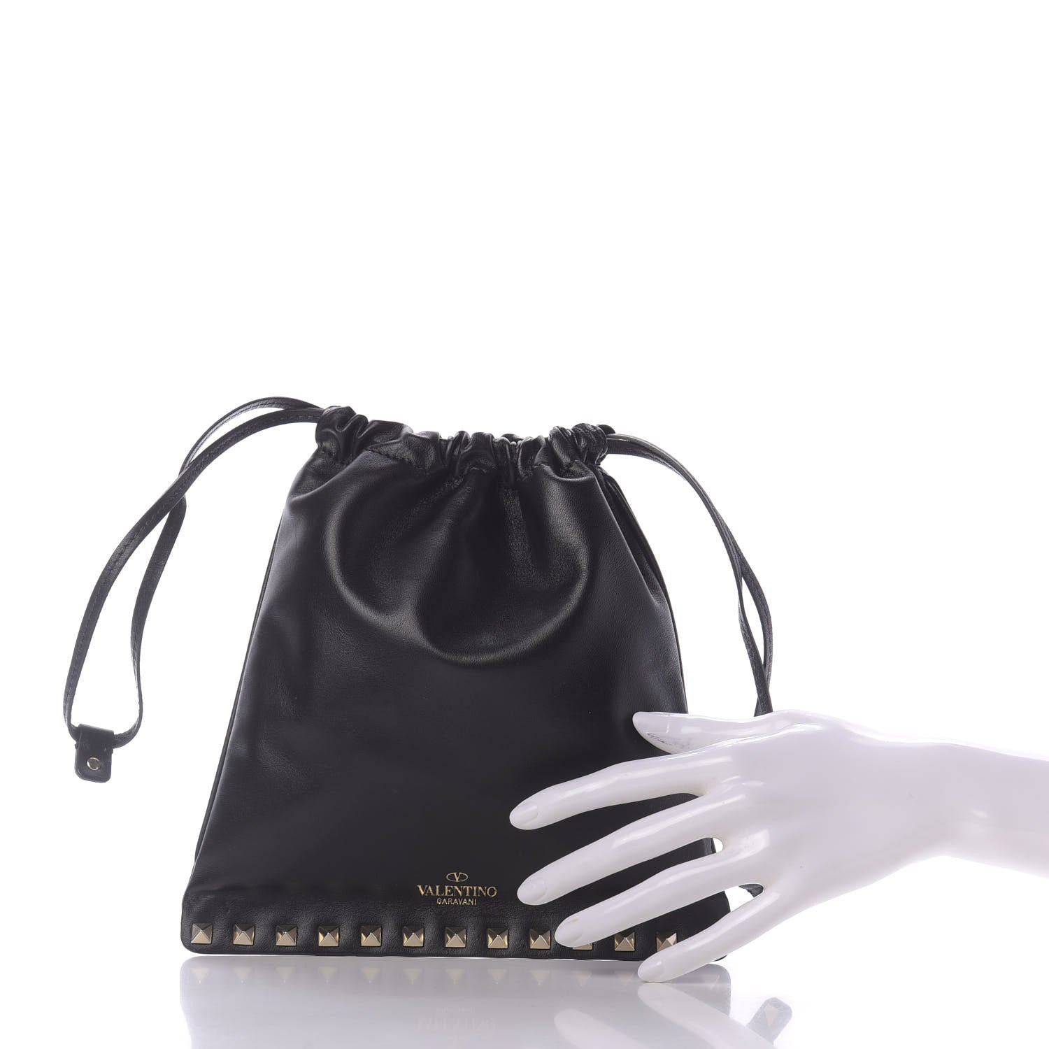 Valentino Garavani Calfskin Rockstud Drawstring Pouch Black 2 of 9