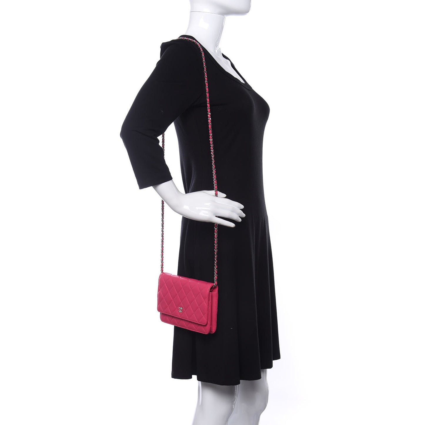 Lambskin Quilted Wallet On Chain WOC Pink
