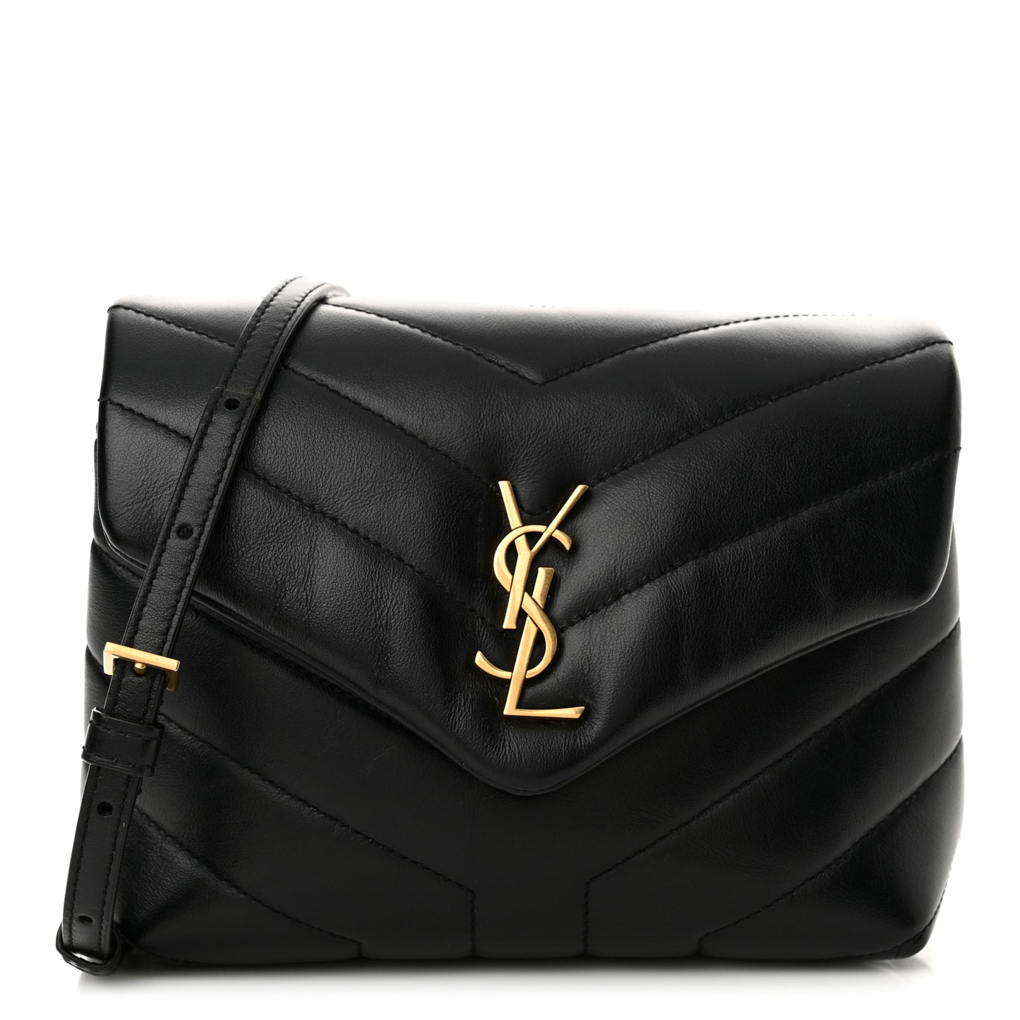 Calfskin Y Quilted Monogram Toy Loulou Crossbody Bag Black