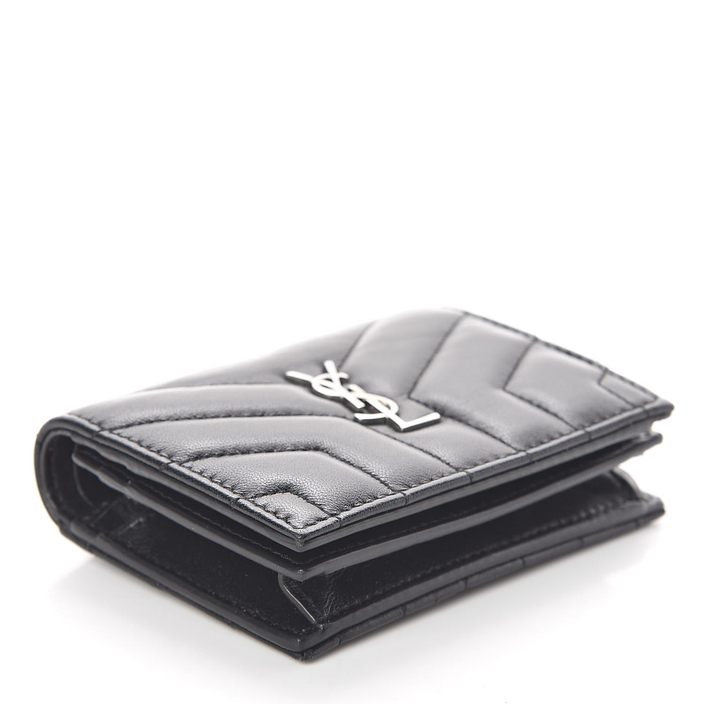 Lambskin Y Quilted Monogram Loulou Flap Wallet Black