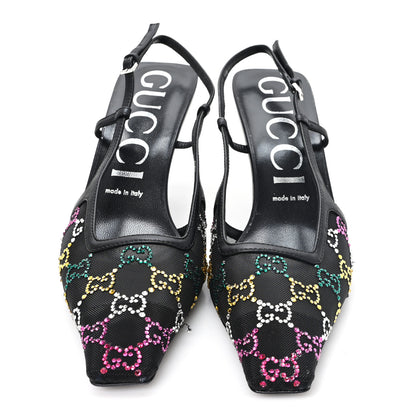 Gucci Tela Retino Nappa Charlotte Crystal GG Monogram Square G 75mm Slingback Pumps 39.5 Black 3 of 9