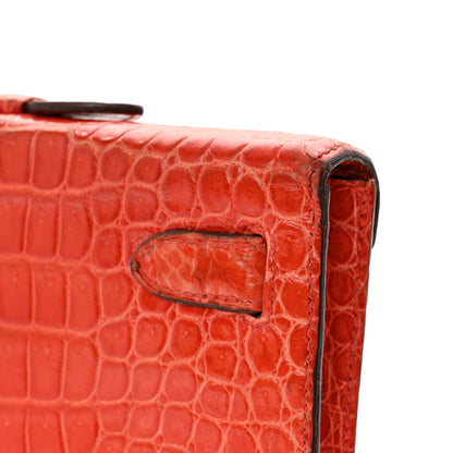 Hermes Shiny Porosus Crocodile Kelly Cut Pochette Orange Poppy 13 of 15