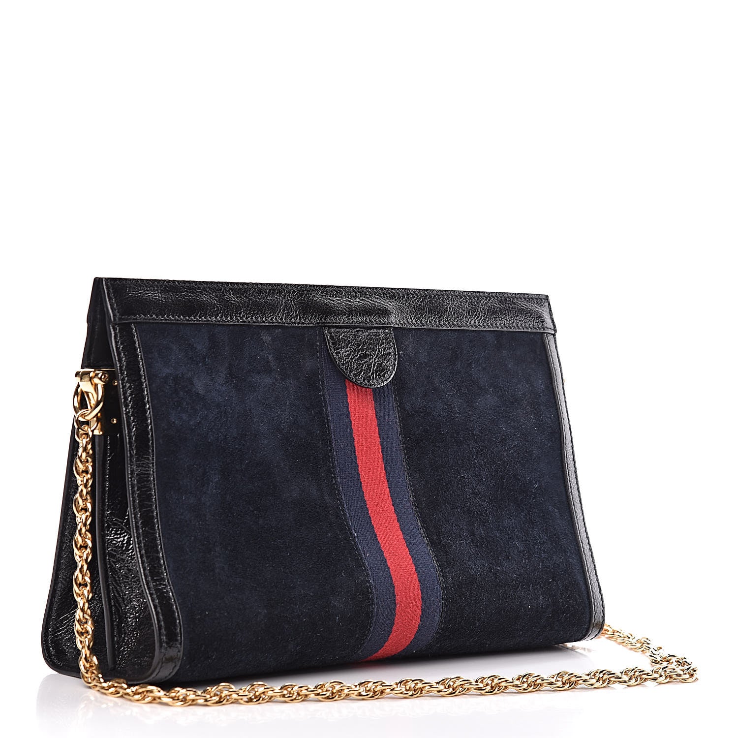 Gucci Suede Patent Web Dragon Embroidered Medium Ophidia Chain Shoulder Bag Blue Multicolor Black 3 of 22