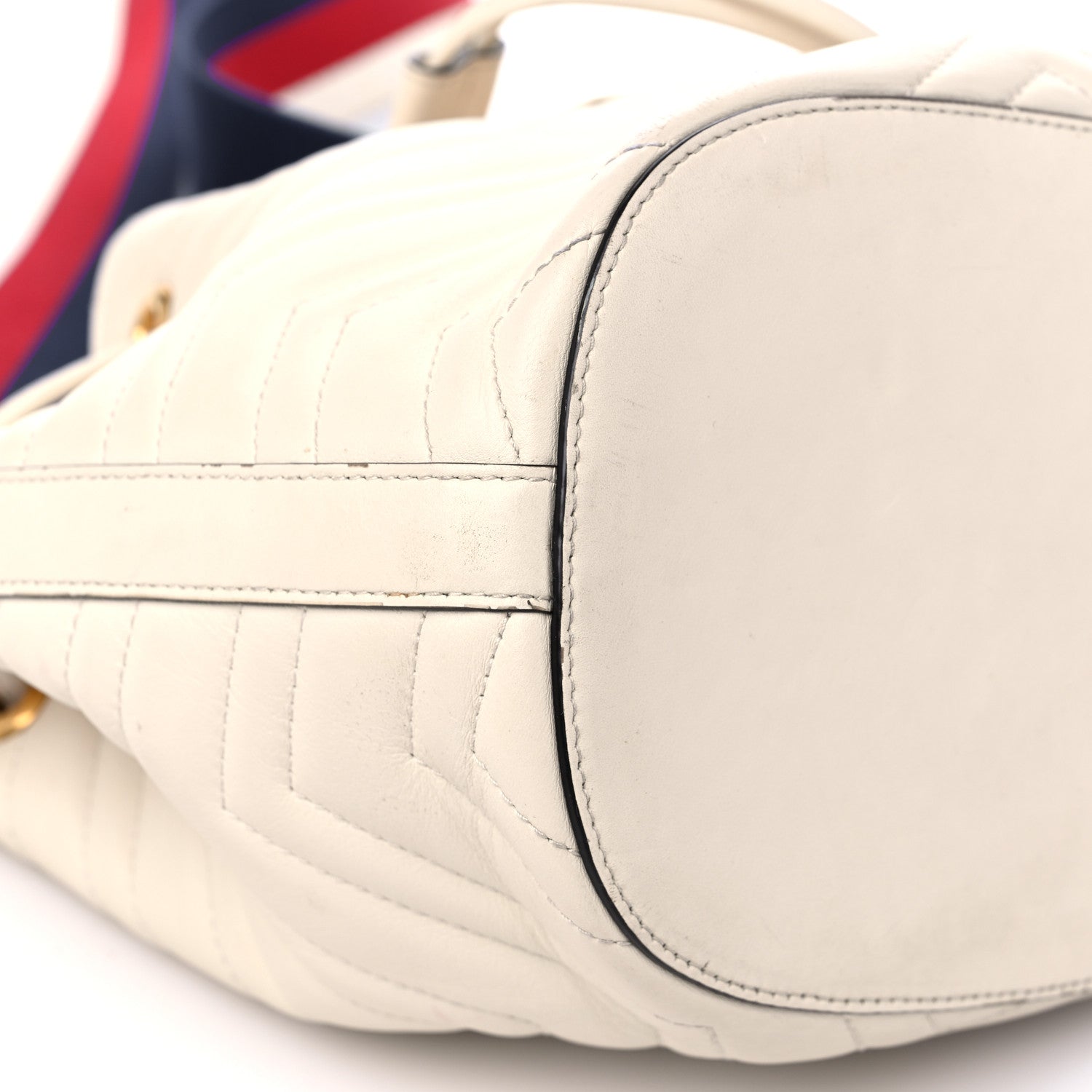 Gucci Calfskin Matelasse Sylvie Web GG Marmont Bucket Bag White 8 of 14