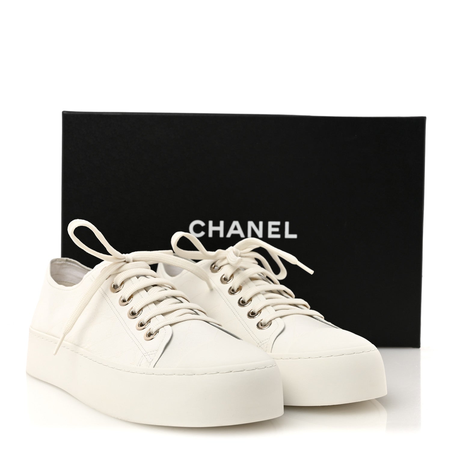Chanel Lambskin Printed Logo Sneakers 40.5 White 9 of 9