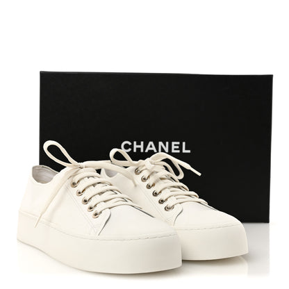 Chanel Lambskin Printed Logo Sneakers 40.5 White 9 of 9