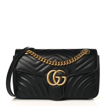 Gucci Calfskin Matelasse Small GG Marmont Shoulder Bag Black 1 of 9