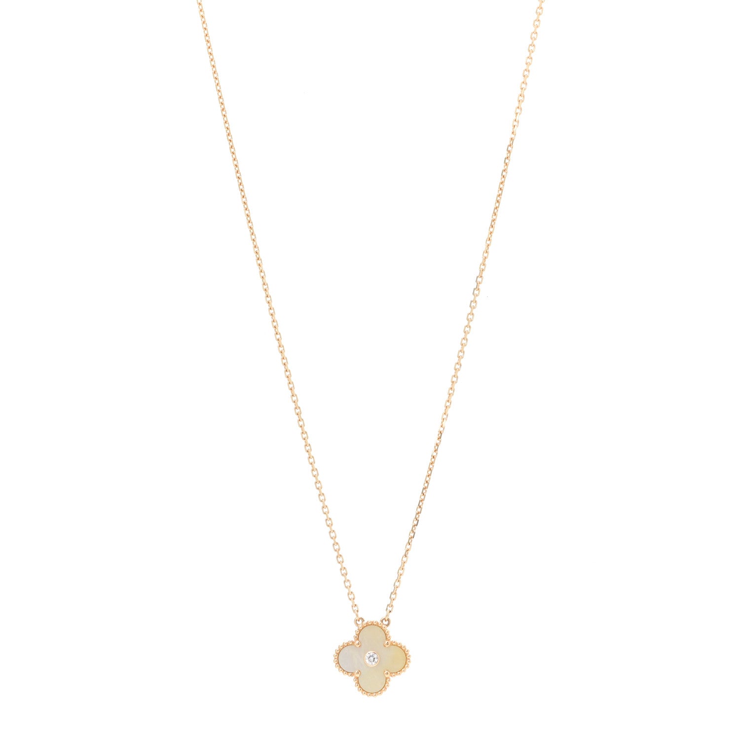 Van Cleef & Arpels 18K Yellow Gold Diamond Yellow Mother of Pearl Vintage Alhambra Pendant Necklace 1 of 7