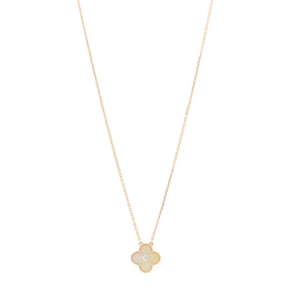 Van Cleef & Arpels 18K Yellow Gold Diamond Yellow Mother of Pearl Vintage Alhambra Pendant Necklace 1 of 7