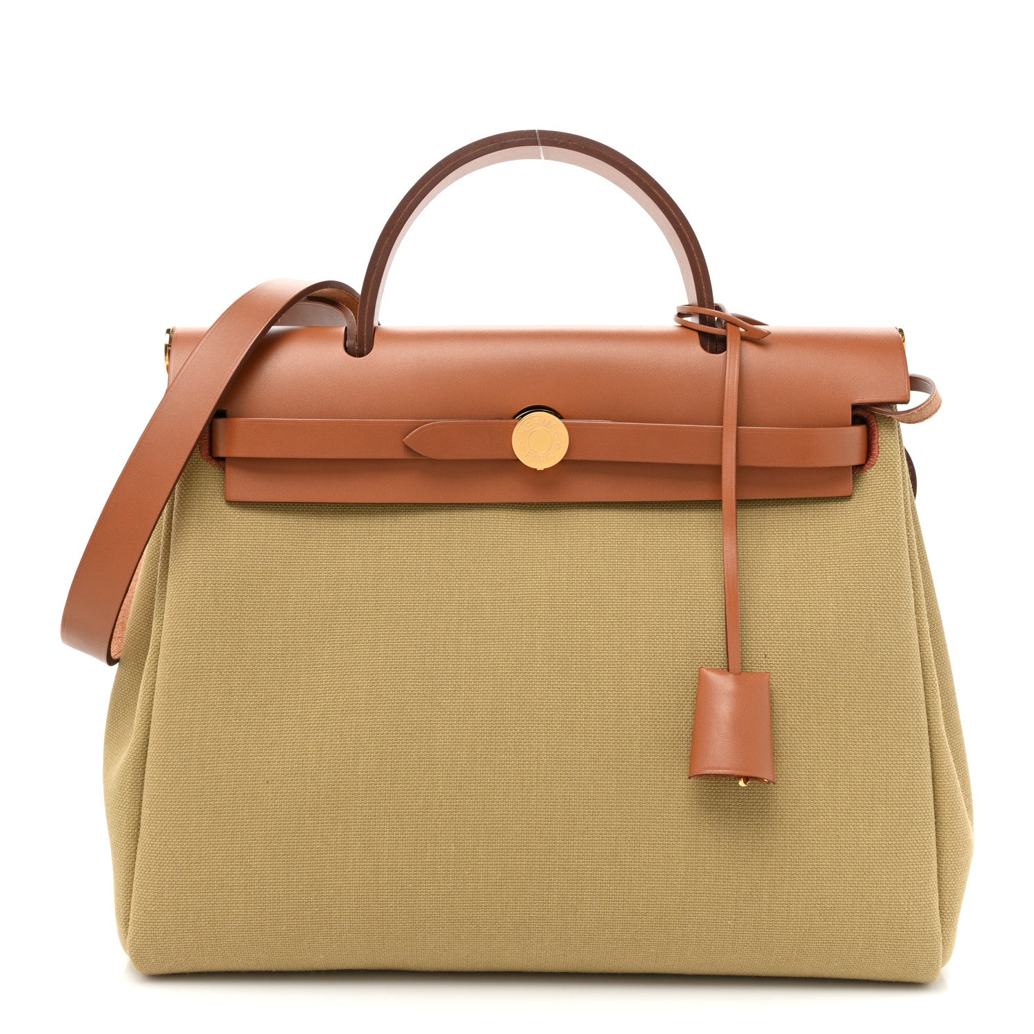 Hermes Military Toile Vache Hunter Herbag Zip Retourne 31 PM Ginger Naturel 2 of 10