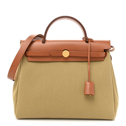 Hermes Military Toile Vache Hunter Herbag Zip Retourne 31 PM Ginger Naturel 2 of 10