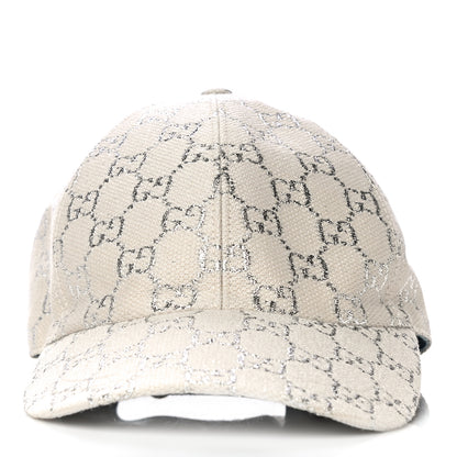 Gucci Canvas Lame GG Monogram Rush Baseball Hat M Gardenia Silver 2 of 8