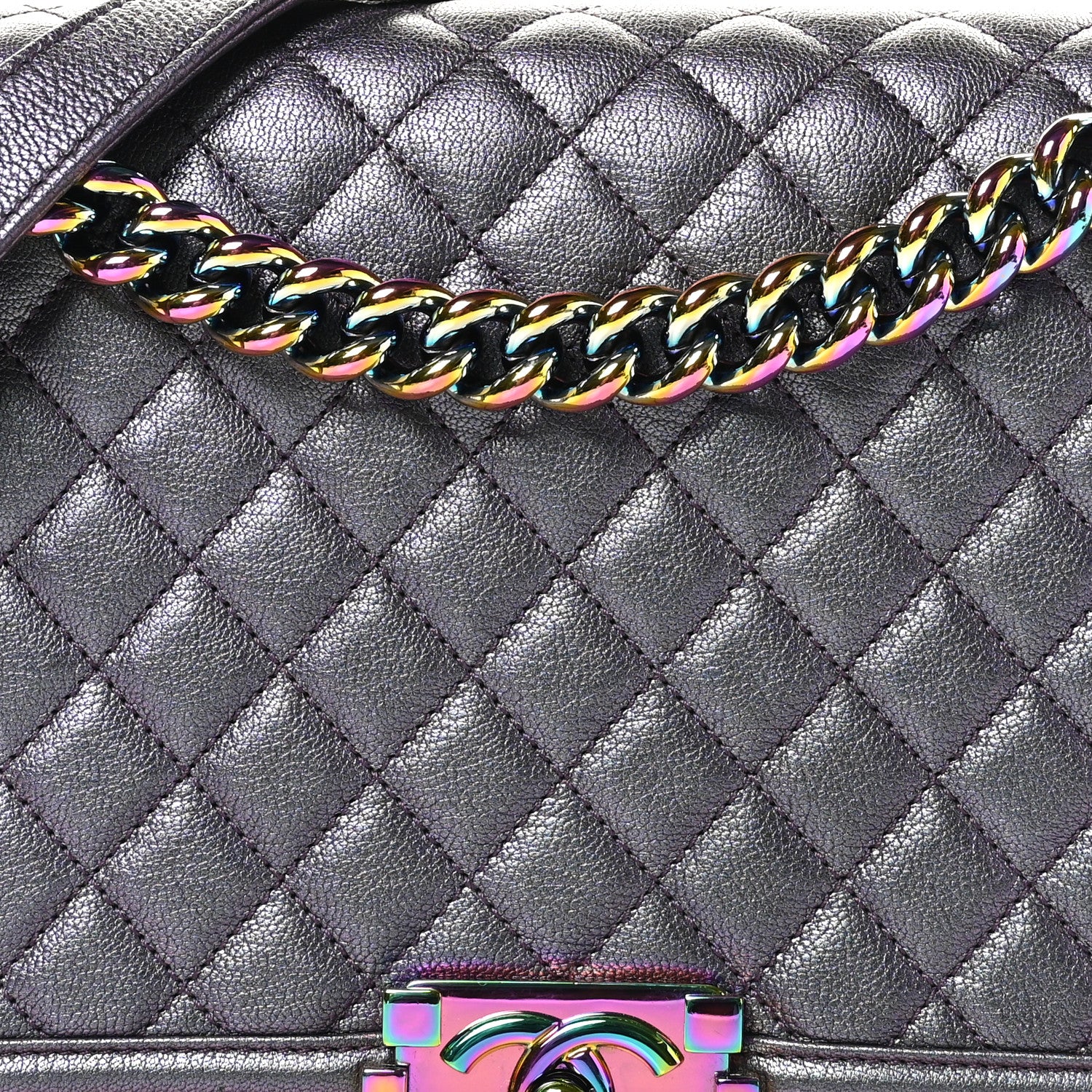 Chanel Iridescent Goatskin Quilted New Medium Boy Flap Purple 8 of 10
