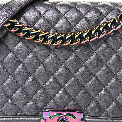 Chanel Iridescent Goatskin Quilted New Medium Boy Flap Purple 8 of 10