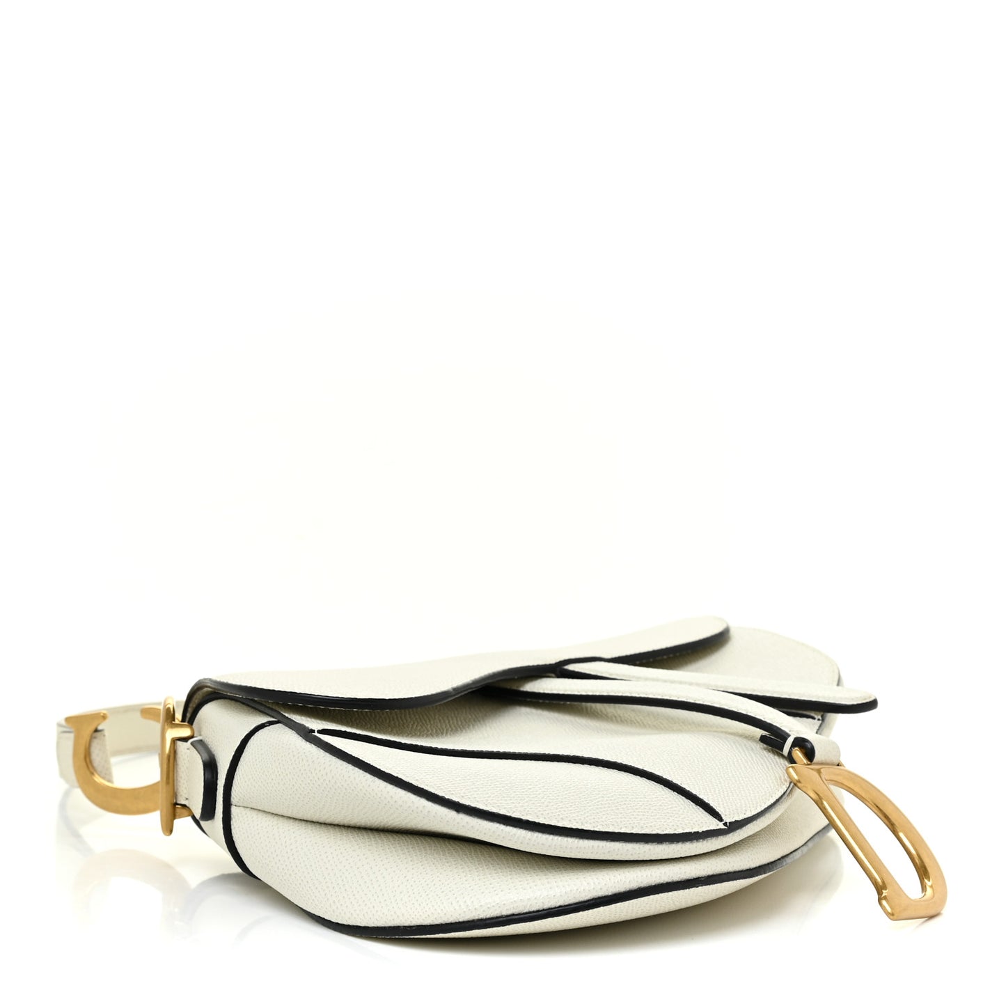 Grained Calfskin Saddle Bag White