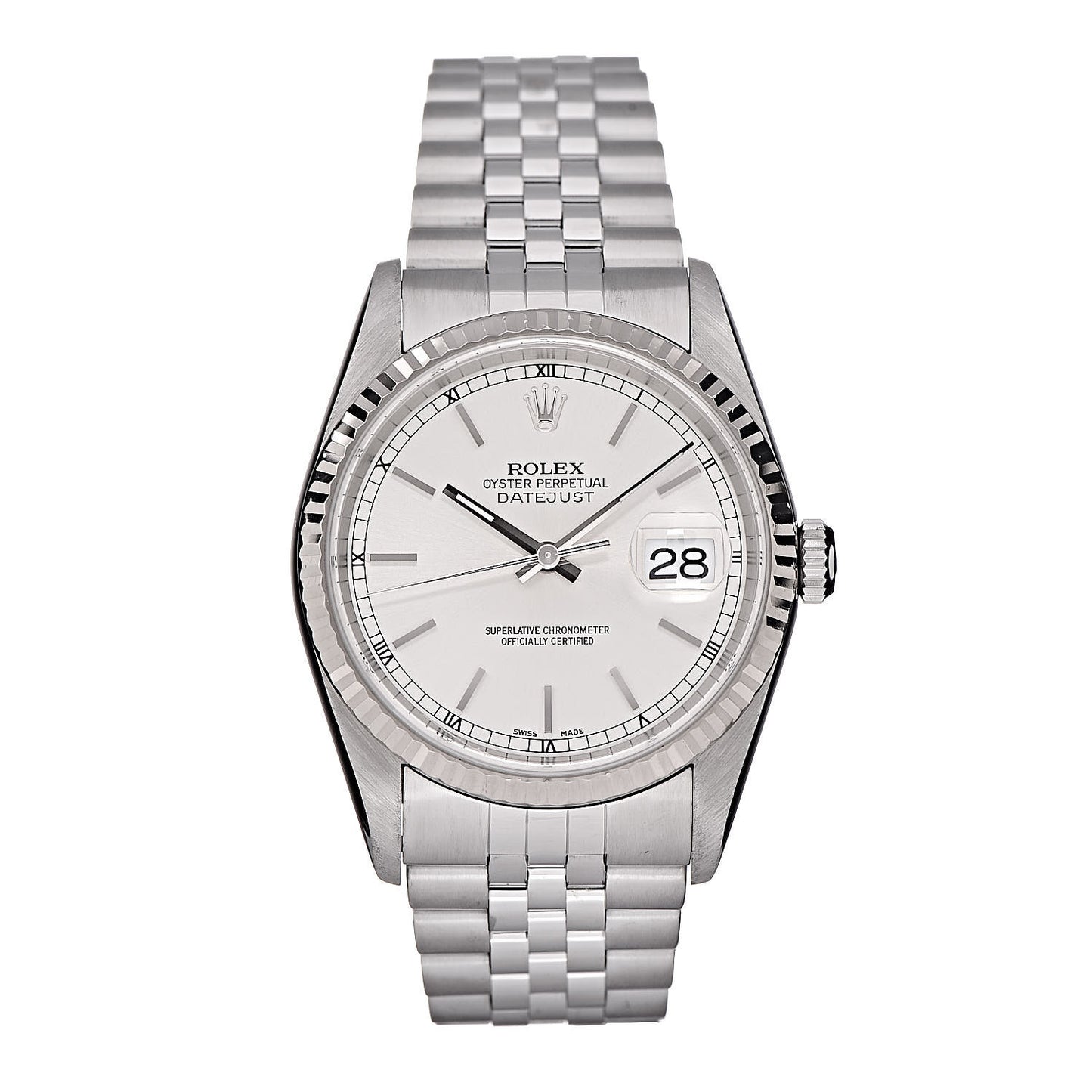 Stainless Steel 18K White Gold 36mm Oyster Perpetual Datejust Watch Silver 16243