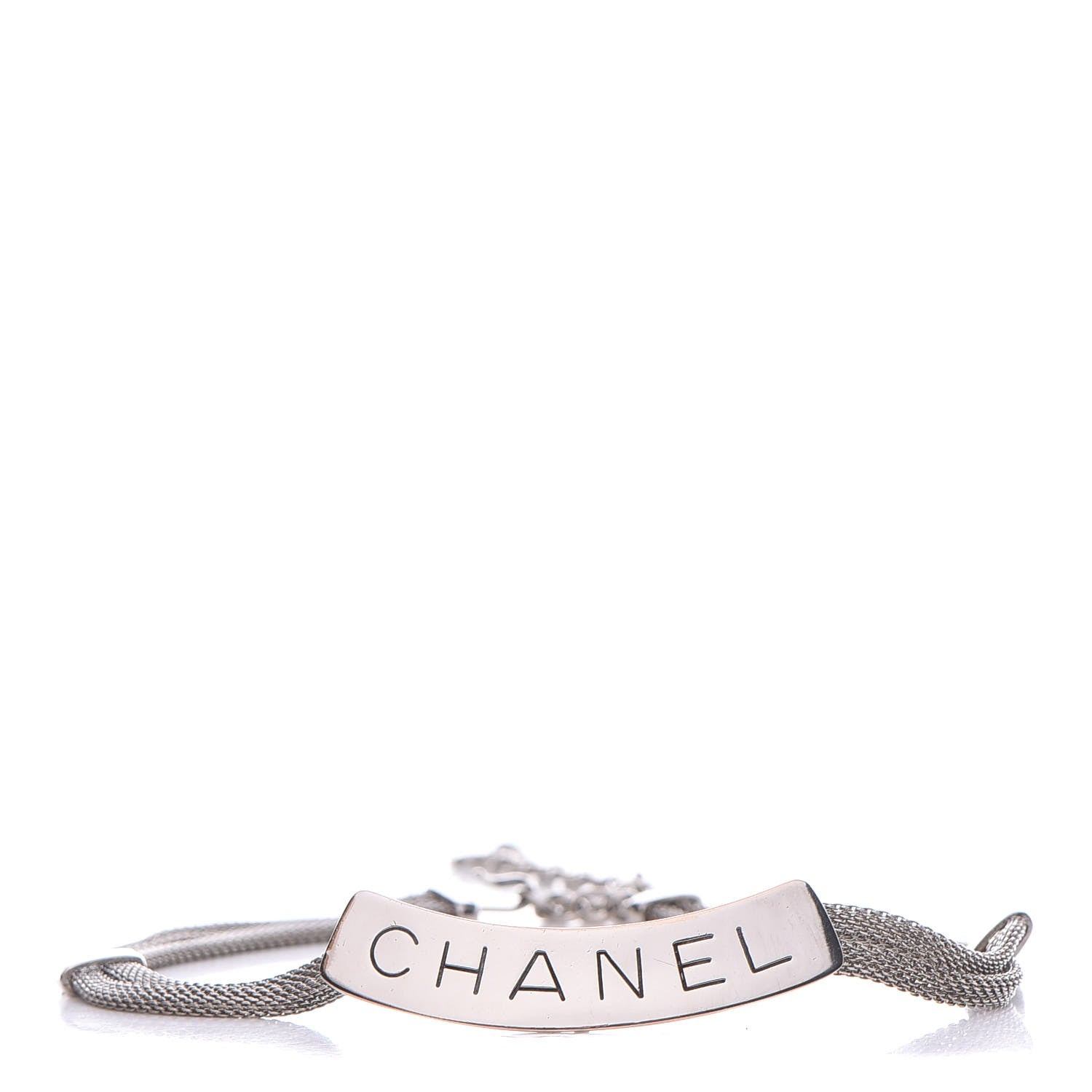 Chanel Metal Logo Choker Necklace Silver 1 of 5