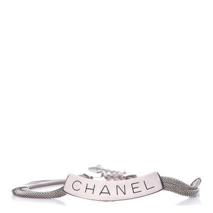 Chanel Metal Logo Choker Necklace Silver 1 of 5
