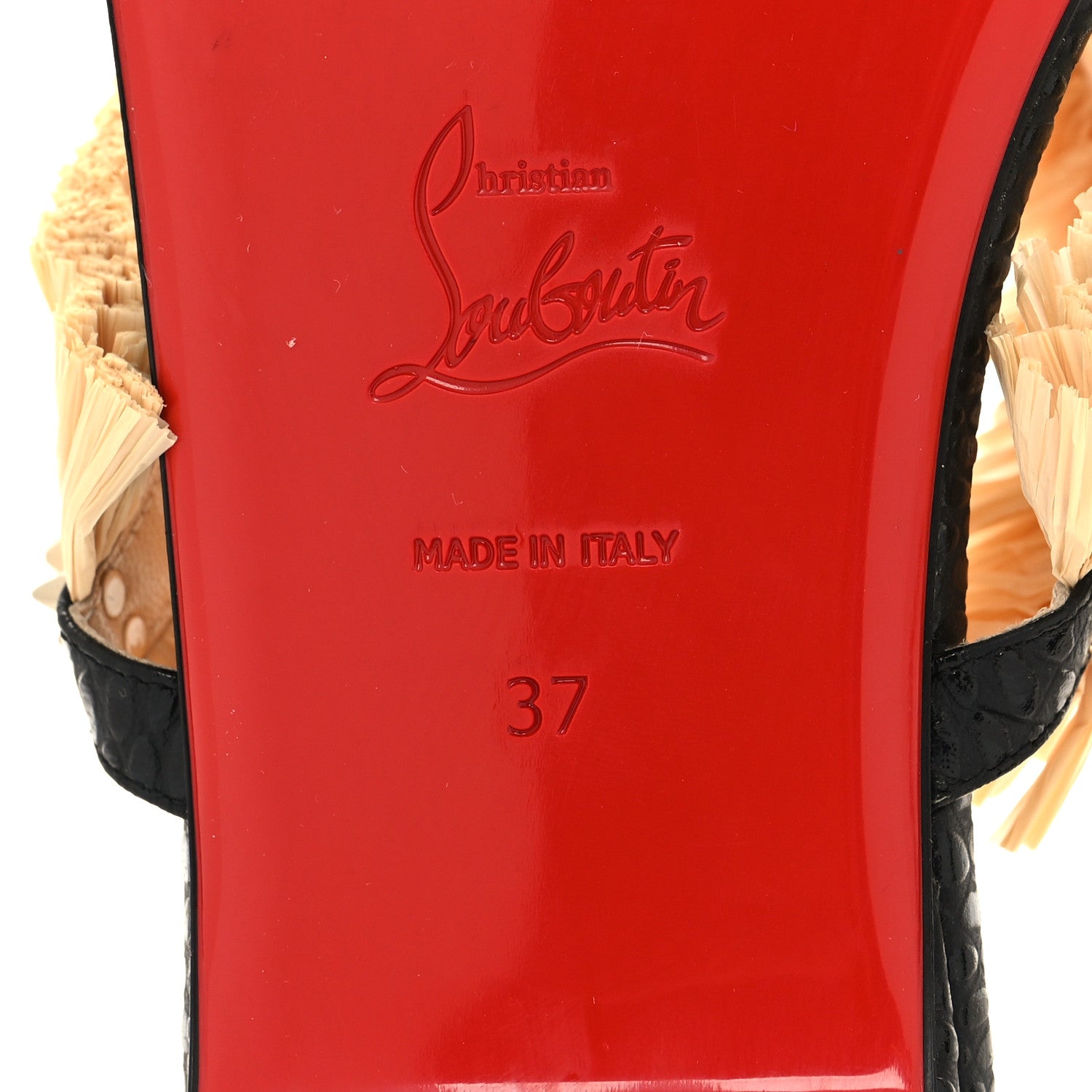 Christian Louboutin Jurassic Calfskin Rafia Voltinoudou Sandals 37 Black Savane 6 of 8