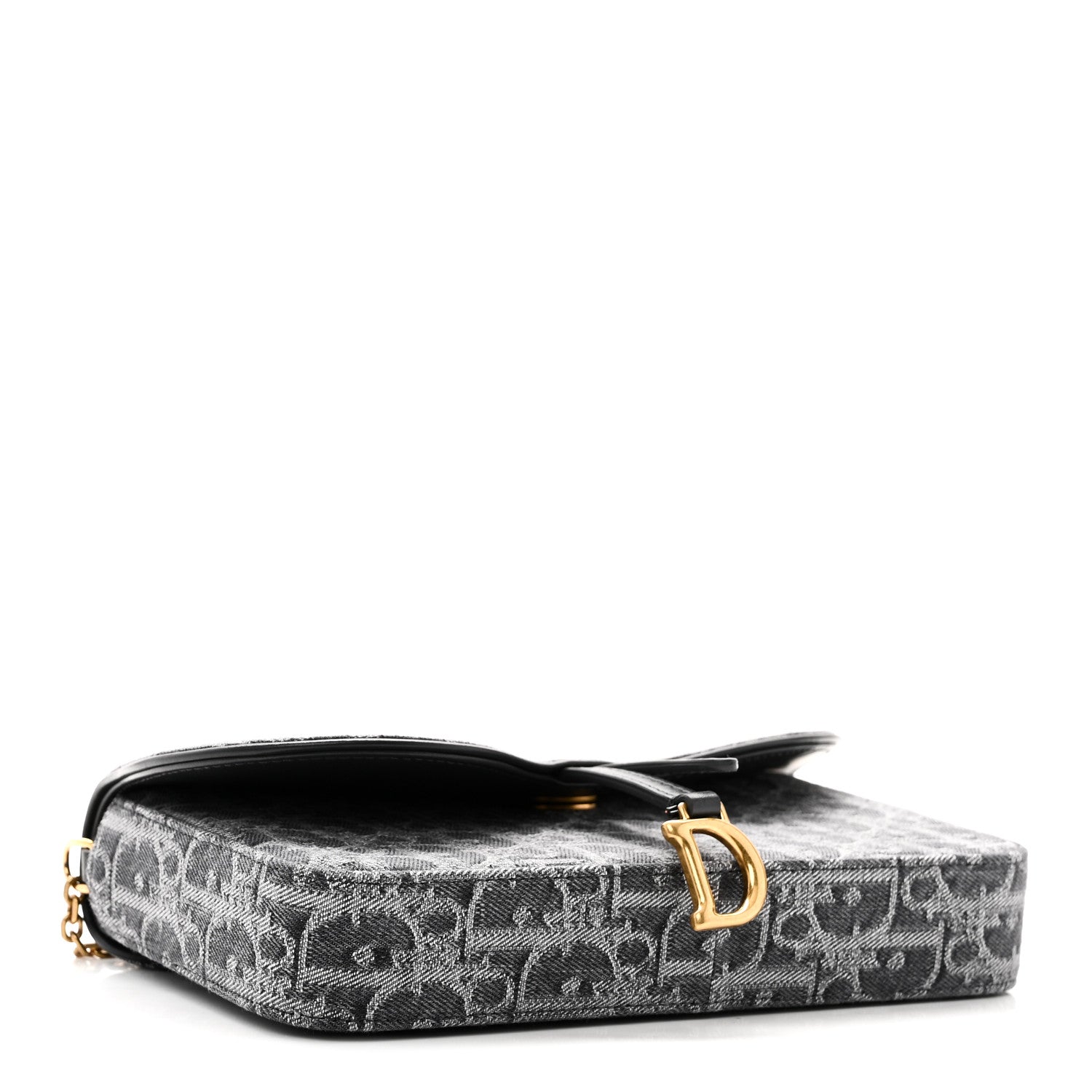 Christian Dior Oblique Denim Small Saddle Pouch with Chain Grey 4 of 10