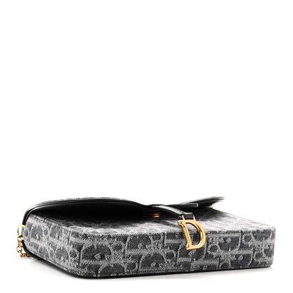 Christian Dior Oblique Denim Small Saddle Pouch with Chain Grey 4 of 10