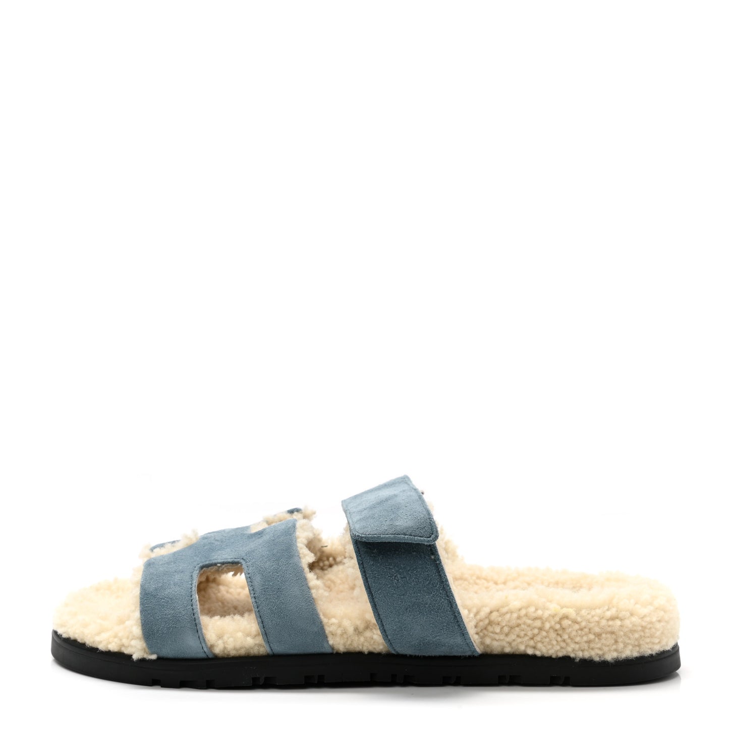 Suede Goatskin Woolskin Womens Chypre Sandals 36 Bleu Pinede Ecru