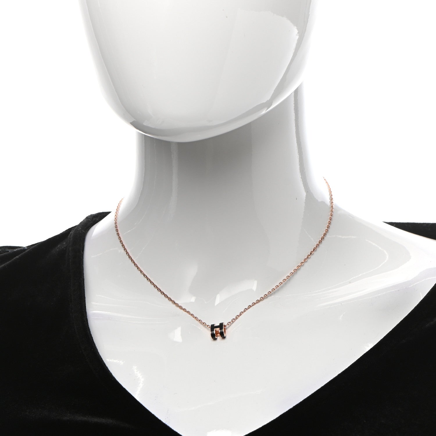 Hermes Lacquered Rose Gold Mini Pop H Pendant Necklace Black 2 of 6