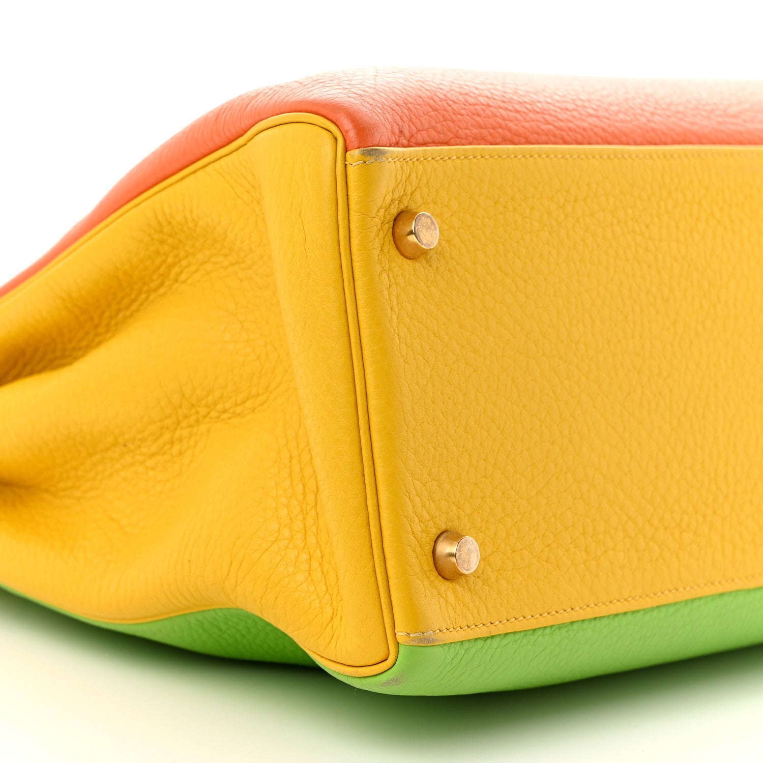 Hermes Taurillon Clemence Tri-Color Kelly Retourne 35 Orange Vert Cru Jaune 9 of 15