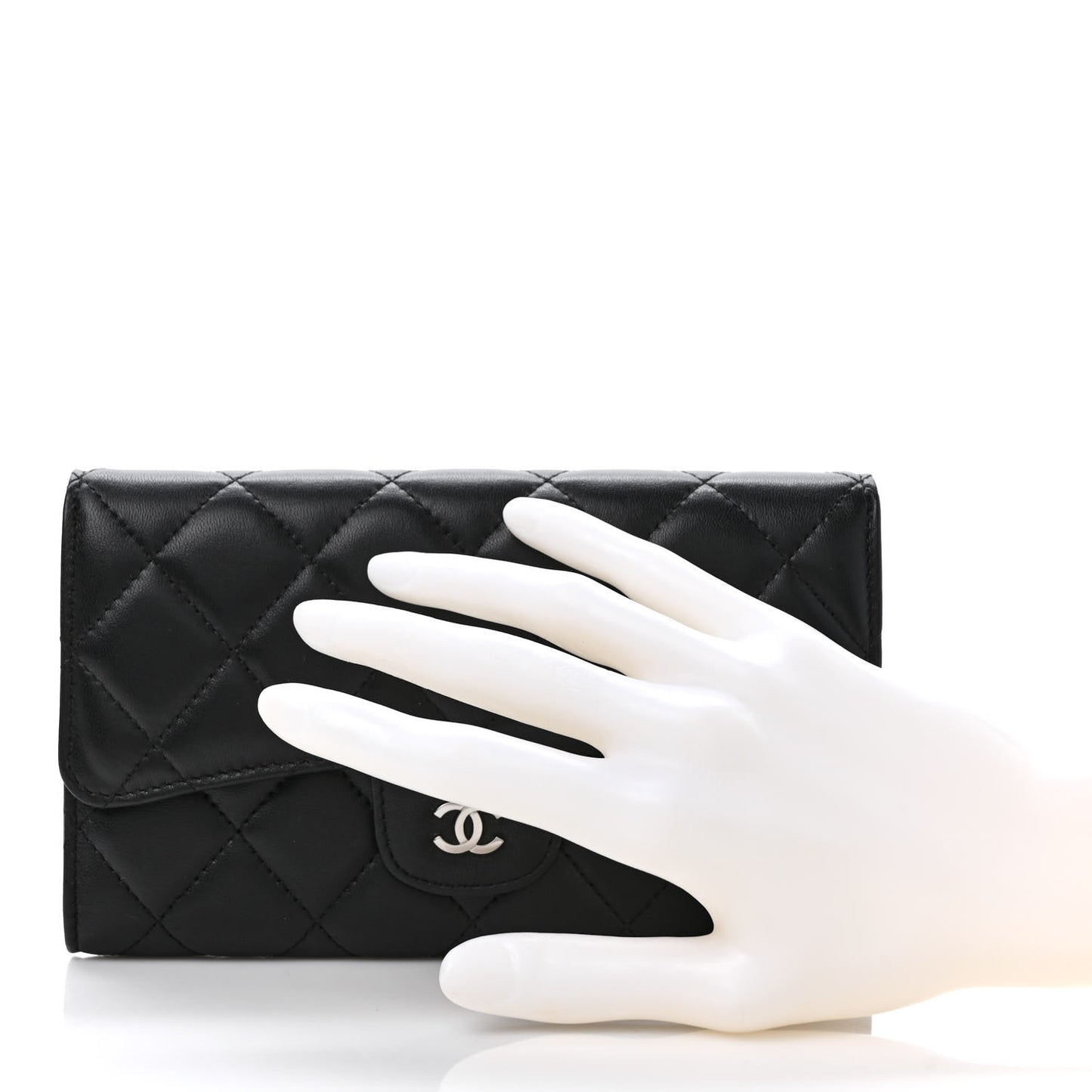Lambskin Quilted Large Flap Wallet Black