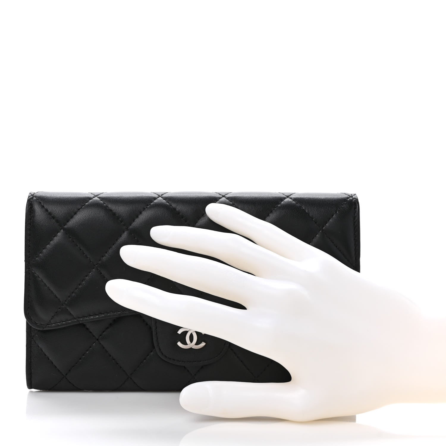 Chanel Lambskin Quilted Large Flap Wallet Black 2 of 7