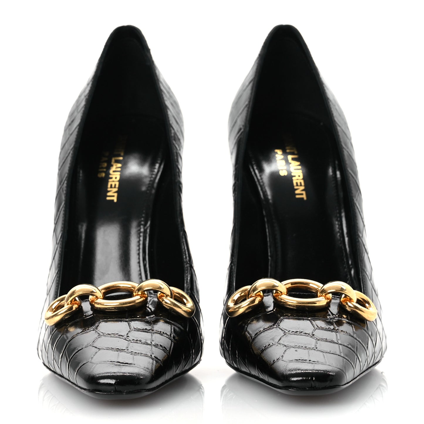 Calfskin Crocodile Embossed Silvana 110mm Pumps 39.5 Black