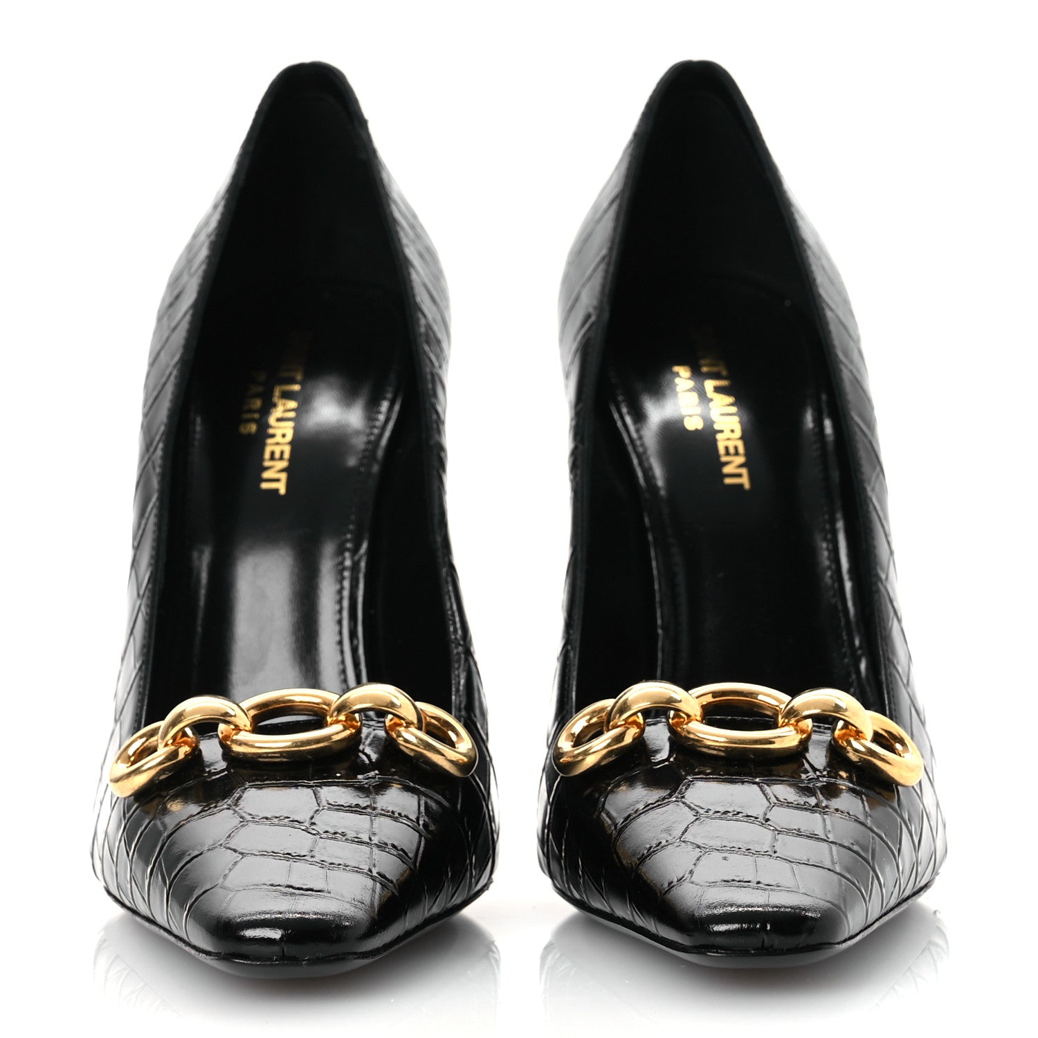 Saint Laurent Calfskin Crocodile Embossed Silvana 110mm Pumps 39.5 Black 3 of 11