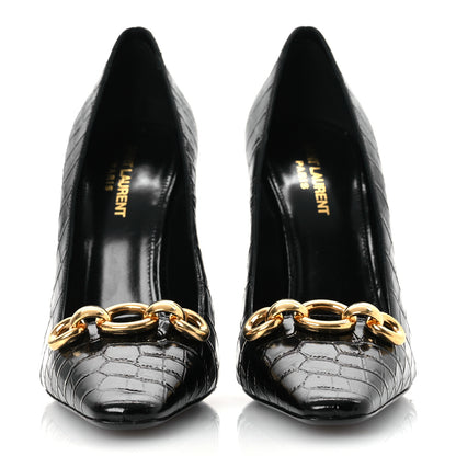 Saint Laurent Calfskin Crocodile Embossed Silvana 110mm Pumps 39.5 Black 3 of 11