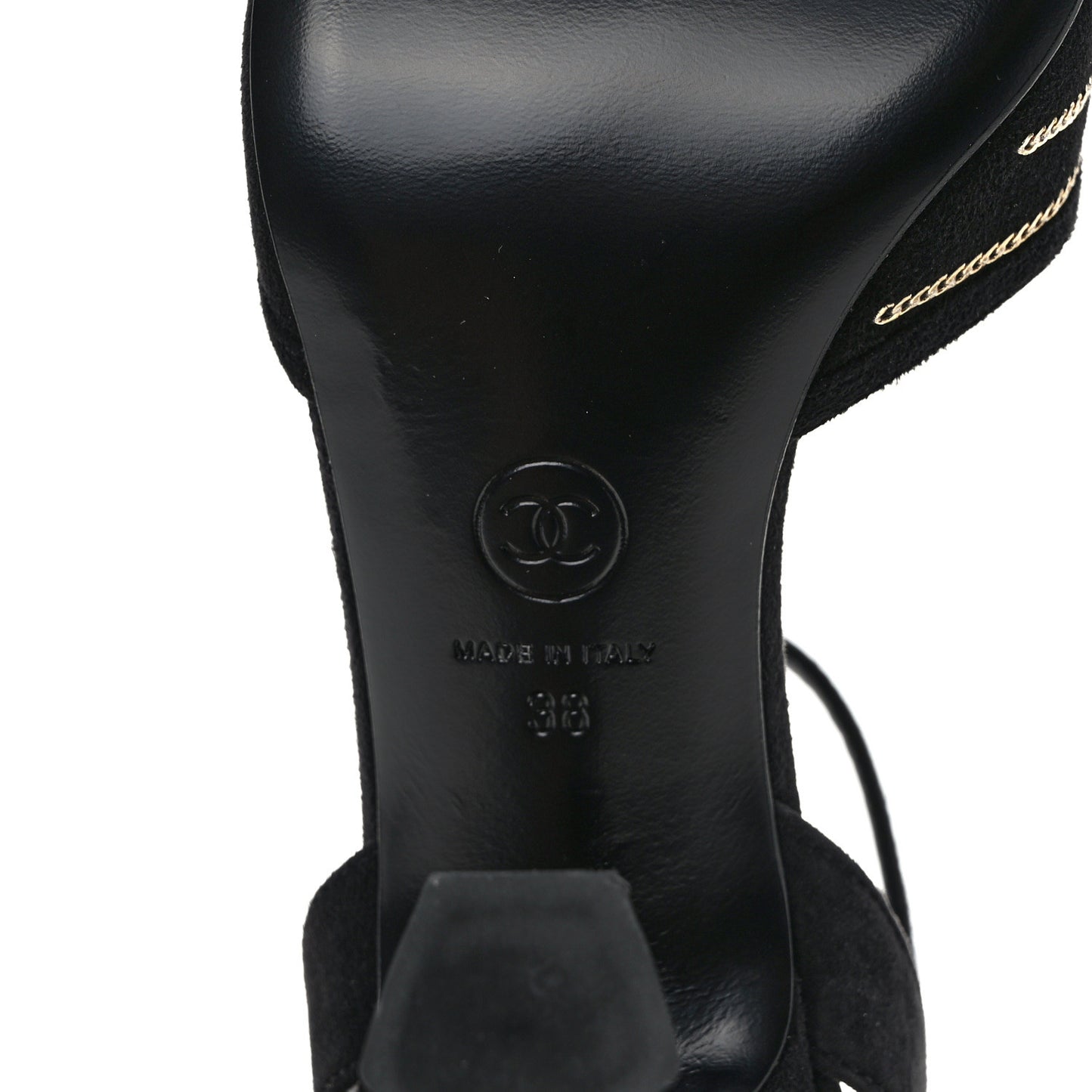 Suede Kidskin Chain Sandals 38 Black
