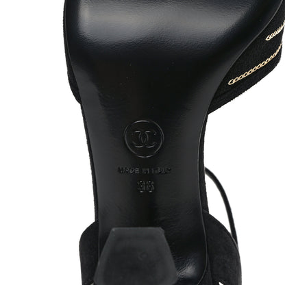 Chanel Suede Kidskin Chain Sandals 38 Black 6 of 9