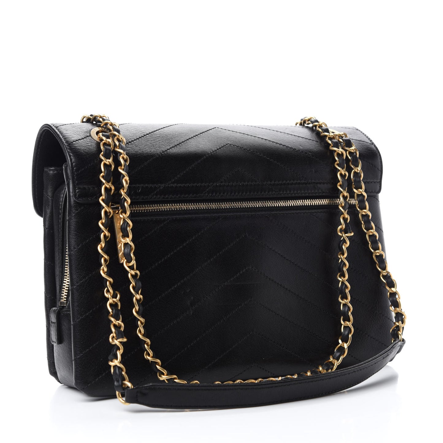Lambskin Chevron Quilted Medium Envelope Flap Black
